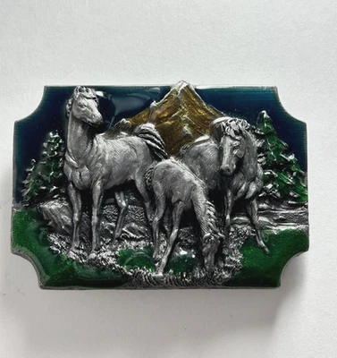 Vintage Wild Horse Belt Buckle Southwestern Siskiyou Buckle Co 1989 Enameled - Image 1 of 4