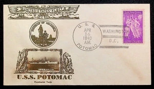 FDC #895, 4/14/1940, U.S.S. POTOMAC, CROSBY CACHET UNADDRESSED - Picture 1 of 2