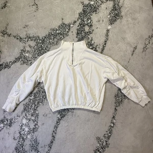 Free The People Sweatshirt Womens Size L White Valley Girl Cropped 1/4 Zip Mock - Picture 1 of 8