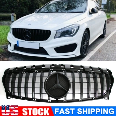 For Mercedes Benz W117 CLA250 CLA45 Grill 2013-2019 Grille W/Emblem Gloss Black - Image 1 of 4