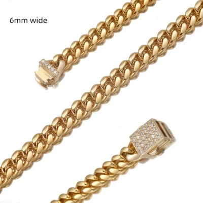 Collar de cadena de eslabones cubanos Miami de acero inoxidable tono dorado de 6-14 mm 16-40"" para hombre Foto 1 de 4