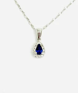 Collana Donna Oro Bianco 18 Zaffiro Goccia Zirconi Bianchi _CL009 - Foto 1 di 1