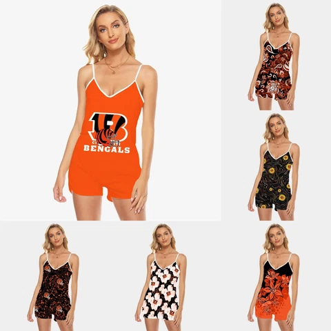 Cincinnati Bengals One Piece V-Neck Swimsuit Swim Tank Tops Rompers Jumpsuit Cover
