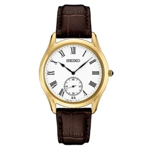 Seiko Essentials Quartz White Dial Brown Leather Strap Men's Watch SRK050 - Picture 1 of 14