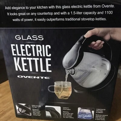 Chaleira elétrica portátil de vidro Ovente 1,5 litros, série KG83 preta - Imagem 1 de 4
