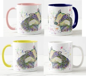 Taza de color para animales tejones acuarela arte - Imagen 1 de 11
