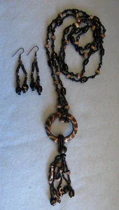 African Tribal Ethnic Beads Long Necklace / Pendant and Earrings 48 Inches - Picture 1 of 10