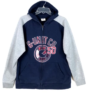 G Unit 50 Cent Embroidered Heavyweight Full Zip Hoodie Gray Navy Blue Mens XL - Picture 1 of 9