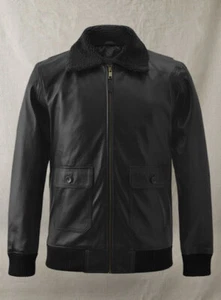 Men's Classic Black Puffer Leather Jacket Bomber Style Zipper Premium Lambskin - Picture 1 of 8