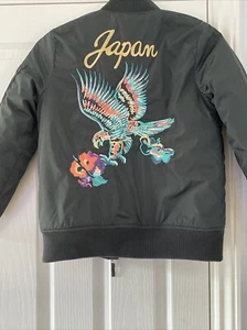 NEXT Kids green Fur Lined VARSITY BOMBER JACKET Age 8 Yrs Japan Eagle Embroidery - Picture 1 of 7