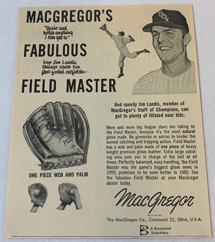 1960 MacGregor baseball glove ad ~ JIM LANDIS Chicago White Sox Cover