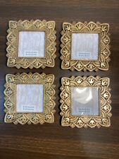 4 Matching Vintage Gold Picture Frames w Tulips & Pointed Scallops 2.25” x 2.25”