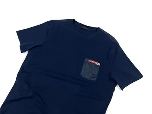 Auth Men's PRADA MILANO Blue Label Logo Casual Cotton Luxury t Shirt Size M/L - Picture 1 of 12