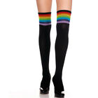 Womens Rainbow Colors Over The Knee Thigh High Socks Punk Party Sheer Stockings