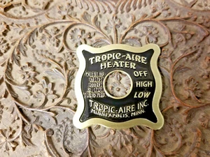 Tropic-Aire Heater Switch Plate Etched Brass 1920s - 1930s - Picture 1 of 3
