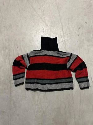 Suéter de malha listrado aconchegante - Vermelho, preto e cinza - Imagem 1 de 4