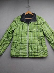 ZeroXposur Green Plaid Rain Coat Womens Size Large Reversible Gray Fleece Jacket - Picture 1 of 7