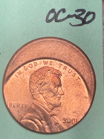 2001 LINCOLN MEMORIAL CENT, off center strike , uncirculated condition, #OC-30 Cover