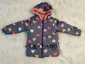 Just Lizzy Girls Heart Puff Coat Grey Pink Sz 5/6 - Picture 1 of 14