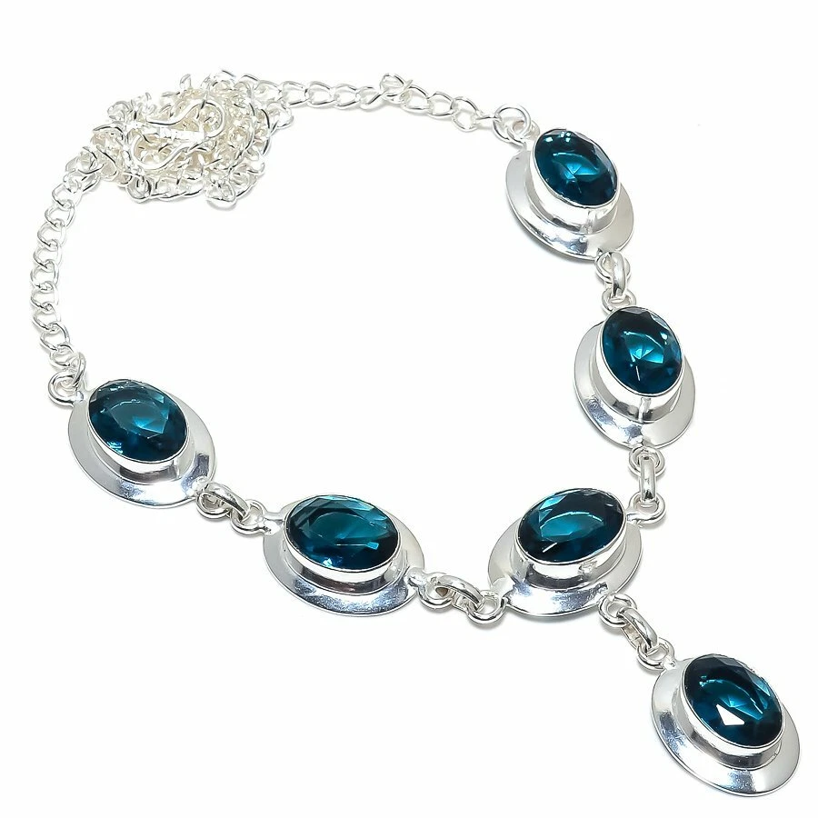 London Blue Topaz Gemstone Handmade 925 Sterling Silver Jewelry Necklaces Sz 18" - Image 1 of 1