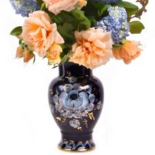 Gzhel Vase Blue Cobalt Gzhel Porcelain Flowers Vase 8.5"Dubok Russian Table Vase