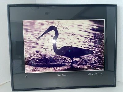 Blue Heron Silhouette Print George Rhodes Framed Photography 9/100 Signed 12x16” - Image 1 of 4