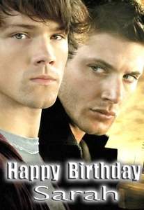 Personalisierte Geburtstagskunstkarte SUPERNATURAL Sam Dean Winchester! tv show spoof - Bild 1 von 3