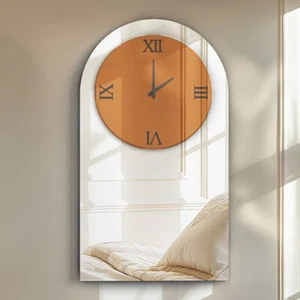 Large Mirrored Wall Clock Roman Numeral Glass Wall Clock Home Office Room Decor - Picture 1 of 14