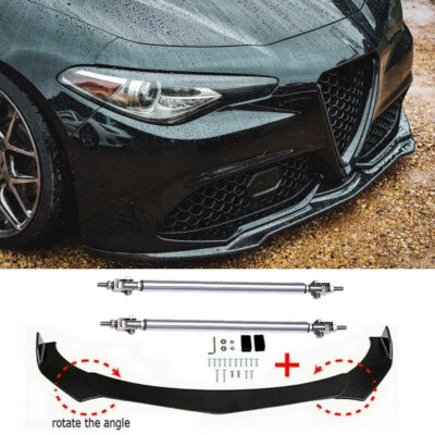 For Alfa Romeo Gloss black Front Bumper Lip Spoiler Splitter Kits + Strut Rods - image 1 of 4