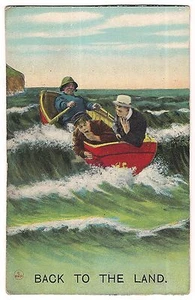 BACK TO THE LAND Sea Sickness Men In Row Boat Vintage Postcard 1910 Bamforth - Picture 1 of 2