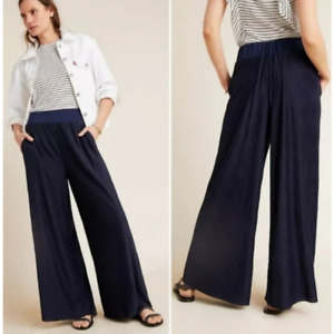 Anthropologie Delano Knit Wide Leg Pants Pleated Palazzo Pants Navy