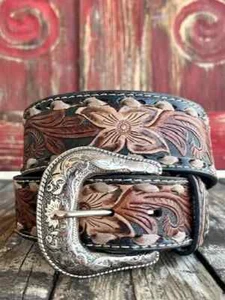 Ariat Western Cintura Uomo Pelle Conica Floreale Marrone A10416107 - Foto 1 di 5