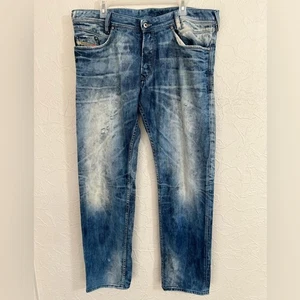 Diesel Jeans Herren 38x32 Acid Wash POIAK Straight Leg 5 Pocket Blau Denim - Bild 1 von 12
