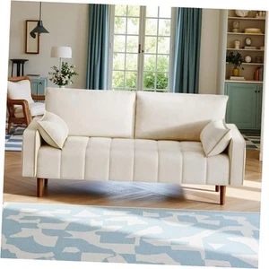  67" Loveseat Sofa, Velvet Fabric Sofa Couch for Small Space, 67 inch Beige - Picture 1 of 7