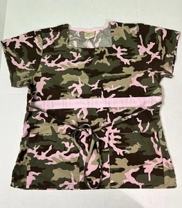 PINK CAMO Women's Scrub Top Medium Cotton Blend Medical Nurse Vet Camoflauge - Picture 1 of 10