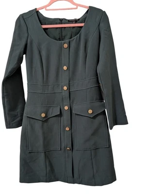 Vestido BANANA REPUBLIC Verde Oscuro Dorado Botones Bolsillos Estilo Militar Talla 0 Foto 1 de 3