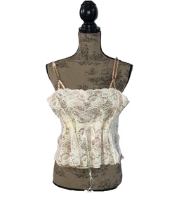 Camisola corta Y2K Coqueta forma de doncella encaje rosas guepardo romántico vintage XL - Imagen 1 de 11