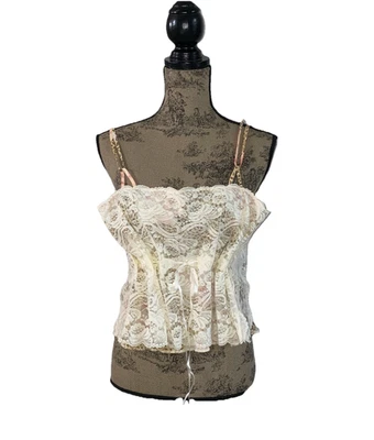 Y2K Coquette Maidenform Lace Camisole Crop Top Cheetah Roses Romantic Vintage XL - Image 1 of 4