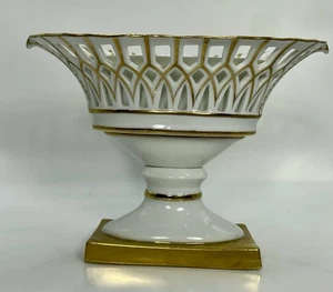 Vtg Andrea By Sadek White Gold Reticulated Porcelain Bowl Compote Pedestal Base - Picture 1 of 14
