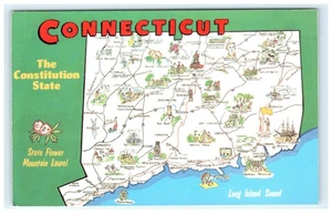 Vintage Connecticut Karte Postkarte Lithographie von NATCO NATURFARBKARTEN - Bild 1 von 2
