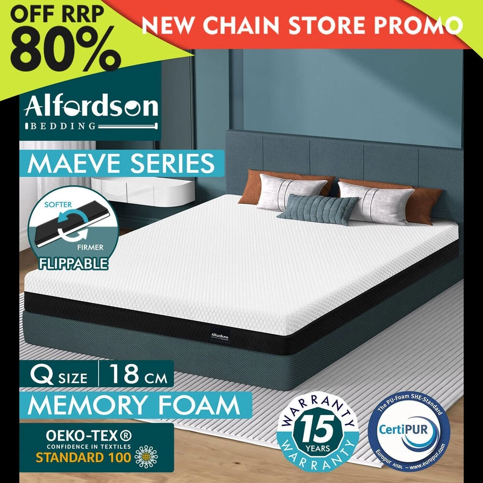 ALFORDSON Mattress Gel Memory Foam Queen Bed Reversible Dual-use Soft Firm