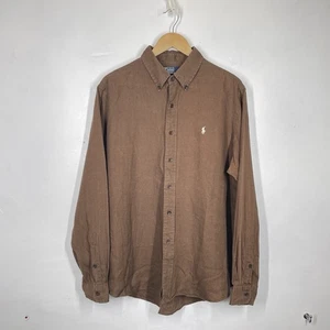 Polo Ralph Lauren Linen Shirt Mens XL Brown Long Sleeve Summer Holiday Vintage - Picture 1 of 9