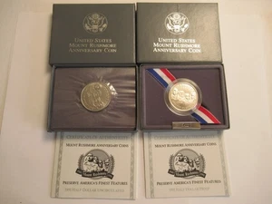TWO 1991 US Clad half dollars, Mt Rushmore 1 proof & 1 unc, US Mint boxes & COAs - Picture 1 of 5