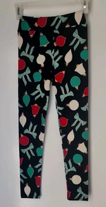 Girls Christmas Bells Ornament Bows Print Leggings Size L-XL - Picture 1 of 2
