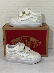 Vans Toddler Girls Size 3 EU 18 Glitter White Old Skool V Sneakers AJ-1387 - Picture 1 of 9
