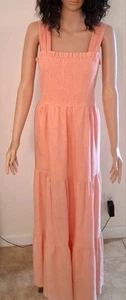 Linen-Blend Square Neck Sleeveless Smocked Tiered Maxi Dress - Picture 1 of 7