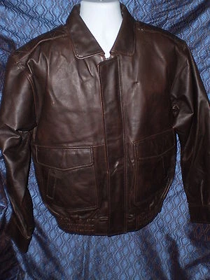 MENS SMALL BROWN LEATHER MOTORCYCLE FLIGHT JACKET CHARLES KLEIN BOMBER COAT ZIP - Image 1 of 4