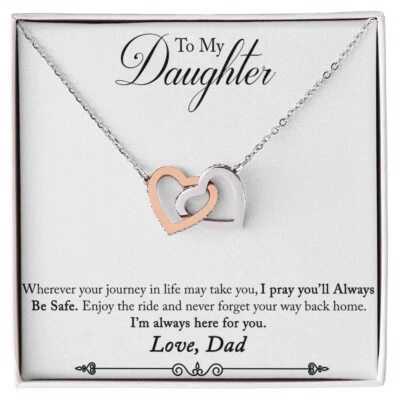 Interlink Heart WOMEN Fashion Jewelry NECKLACE,Wooden Box,GIFT DAUGHTER BY DAD - Image 1 of 4