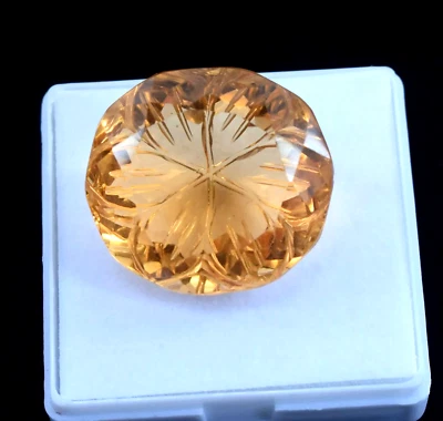 Natural 96.20 Ct Oval Cut Certified Carving Yellow Citrine Loose Gemstone - Image 1 of 3