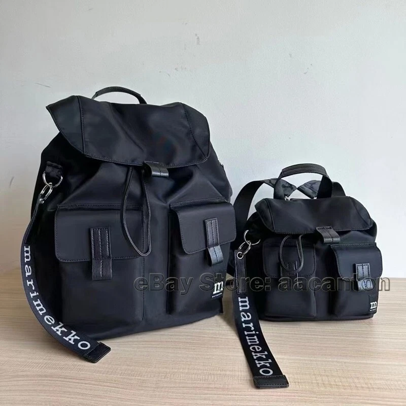 24ss Marimekko Negro Nylon Hombros Bolsas Impermeable Mochila Escolar Cartera Foto 1 de 4